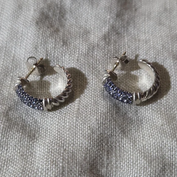 David Yurman Cable Candy Metro Hoop Earrings with Blue Sapphire, SS - Picture 14 of 14